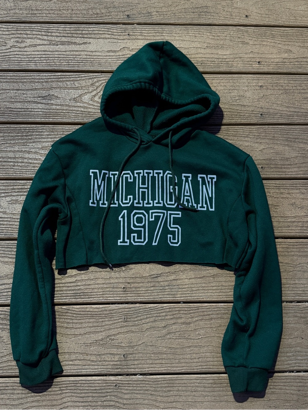 Michigan 1975 Cropped Hoodie Sweatshirt - Dark Green